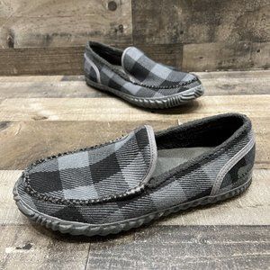 Sorel Mens Black/Gray Plaid Slip On Comfort Rubber Slippers Faux Fur Size 9
